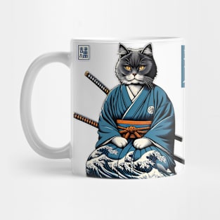 Vaporwave Samurai Cat Great Wave Off Kanagawa Mug